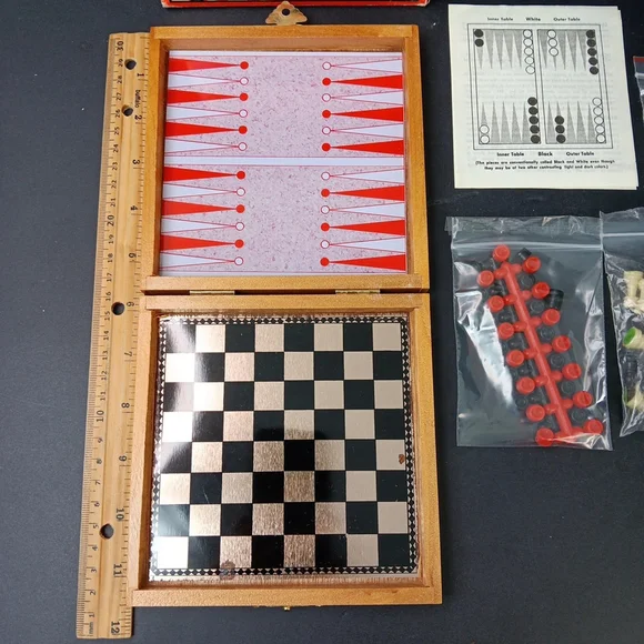 Vtg Magnetic Backgammon Chess Checkers Set Boxed Complete Travel Camping Game - Picture 2 of 16